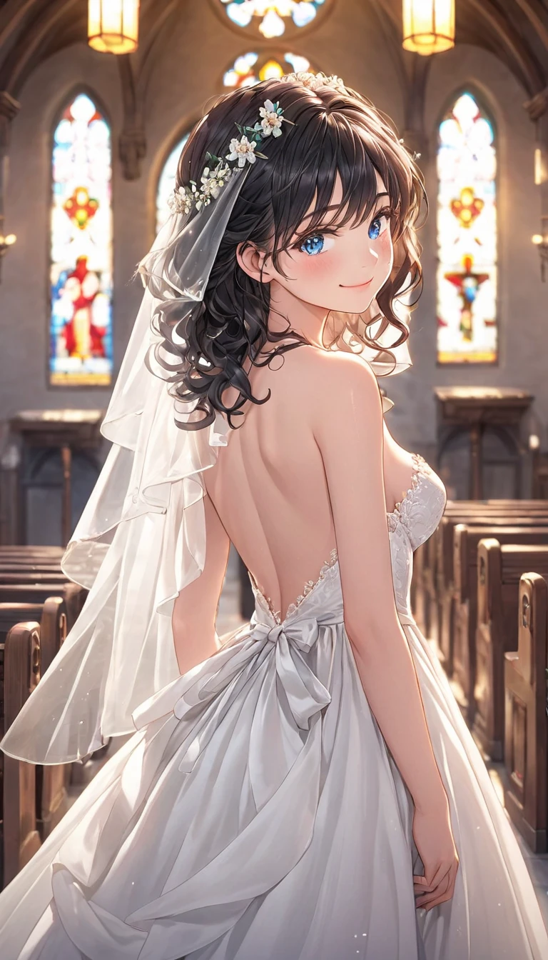sksbrooke person, sksbrooke, (masterpiece:1.2), (best quality:1.2), perfect eyes, perfect face, 1girl, solo, brown eyes, (medium breasts), perky breasts, seductive look, pink wedding dress, walking down the ailse in a church, sun ray in background from window, hold bouquet of flowers, upper body portrait