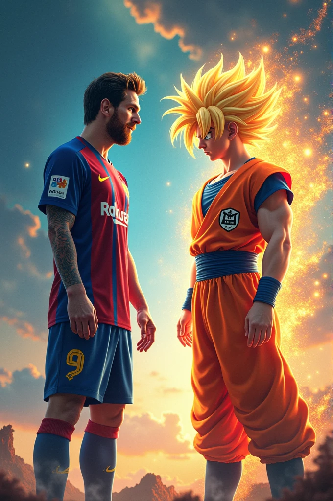 Horizontal picture about football, dragon ball zy messi