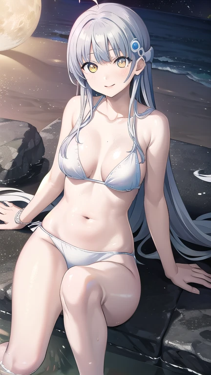 twintail hair, medium breasts, naked, laying on the sand, blushing, full body, on the beach, masterpiece ,very detailed, armpits, cat ears, cat tail, sweaty