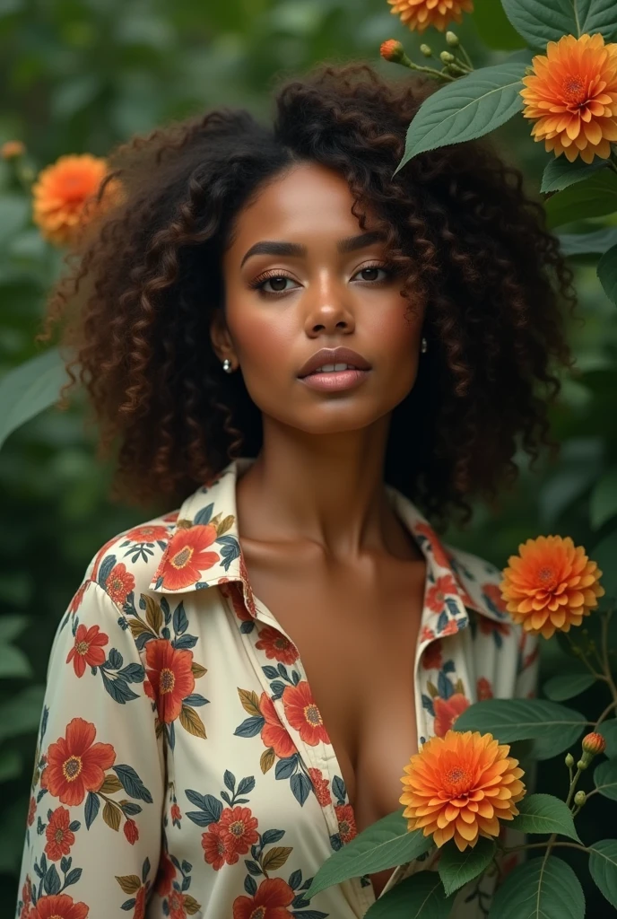 A woman, black woman sensual, she is an adult, dark blood-red hair styled with gel, (((a woman with red hair 1.7)))(((very beautiful))), perfect faces, she is surrounded by yellow flowers in her room, dark and cool palette, moss green dress that fits her body, yellowish eyes, 8K, modest clothing, extremely detailed, lips shining with colorless gloss, (high quality, realistic, photorealistic: 1.37), ideal proportions and dark skin (dark black skin) (DARK SKIN )) (BLACK SKIN) defined, meticulously crafted features, unapproachable beauty, perfection, artistic art, vivid realism, hyper-detailed sculpting, realistic shapes, truly inspiring, impeccable craftsmanship, pure brilliance, ethereal beauty, delicate contours, striking poses, sublime beauty, subtle nuances, dynamic compositions, vibrant colors, perfect lighting, moving expressions, heavenly aura, majestic presence, dreamlike atmosphere, unmatched high level of detail, high-octane rendering in artstation, photography 8k art, photorealistic concept art, volumetric cinematic soft natural light, chiaroscuro, award winning photography, fine art, oil on canvas, beautiful, detailed, intricate, insane