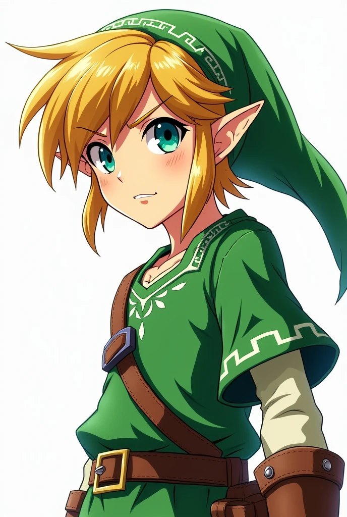 Fanart of Link (Zelda), green tunic and cap, Anime style, white background