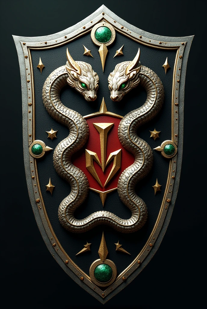 A red and gold crest with a dragon and the name Dragomir on the baner