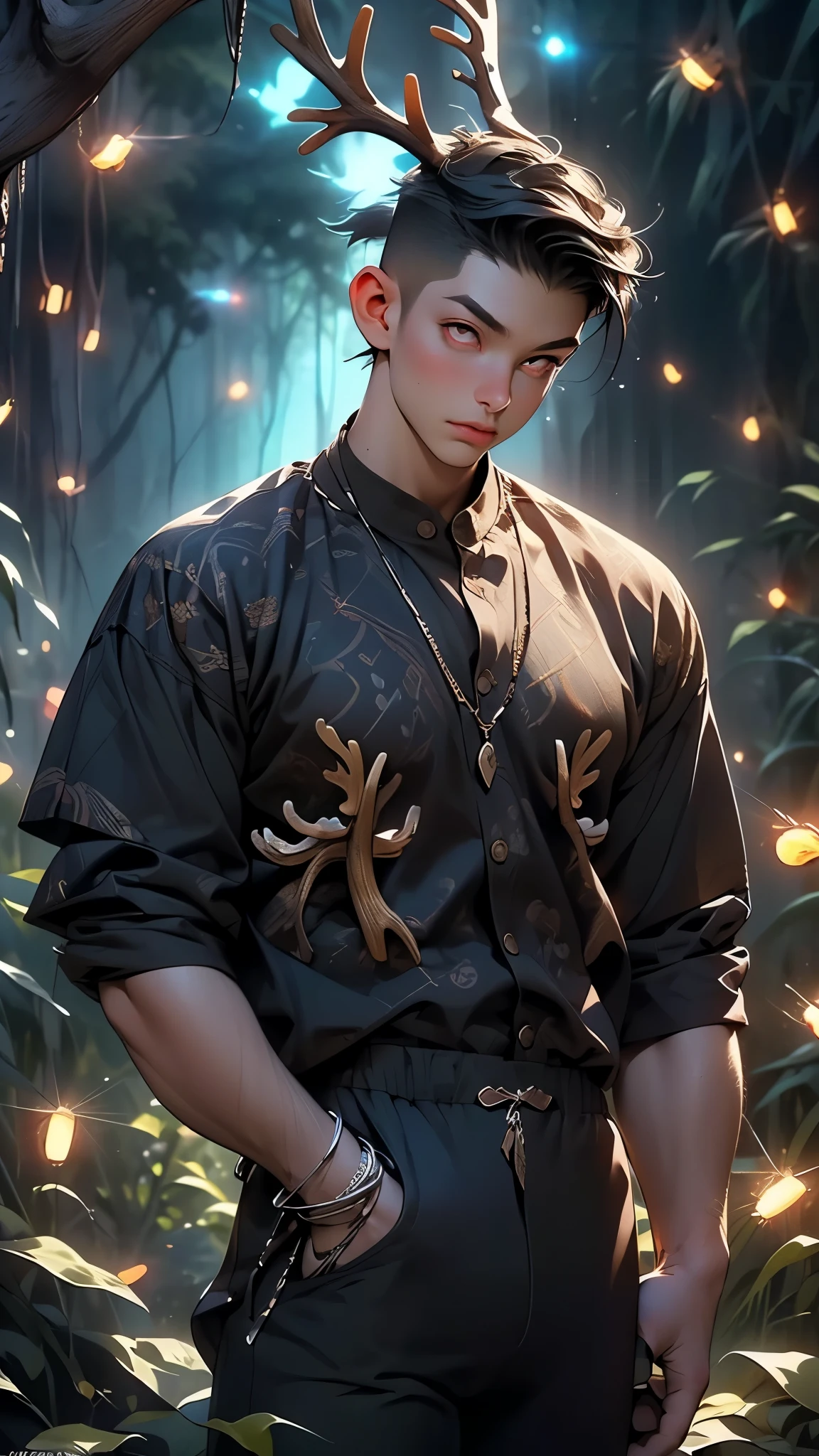 ((Best quality)), ((masterpiece)), (detailed), ((perfect face)), ((halfbody)) handsome face, male, teen boy,  perfect proportions , a male version character from the addams family, short hair, male version, creepy smile, detailed eerie background, detailed eerie scenery 