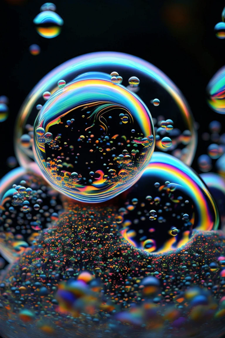 A close up of beautiful bubbles floating on top of each other, Glowing Nightmare, Glowing Runes_green Glowing Runes_pink,LSD, DMT imagery. octane render, psychedelic droplets of water, abstract liquid, and intricate rainbow art. octane render, black 3d fluid simulation,  ethereal bubbles, swirling liquids, and highly detailed, octane render, reflective rainbow bubbles, twisted colors inside of glass spheres, Psilocybin Dream inside an amazing image of light emerging from colors in a shimmering glass morphing out of colors, bright neon and fluorescent colors,very bright, vibrant colors, perfectly formed and symmetrical reflective bubbles and spheres, attention to detail with these beautiful bubbles and spheres, Extreme Hallucinations in a gorgeous piece of  psychedelic digital artwork, Stunning, pixel art, tripped out colors, 4d mandelbulb psychedelics, glass like psychedelic landscape, intricate rainbow environment, psychedelic underwater brightness and glow with neon colors, glowing colors twist inside of translucent glass spheres and bubbles with light and color reflecting off of both in bright fluorescent colors, psychedelic trip, fluorescent and neon aesthetic, psychedelic vibrant colors, bright psychedelic paint splattered backgrounds,swirling spirals and vortex, bright vibrant colors popping out from 3d glass spheres, Rotational Symmetry, Pixel Assets, Portrait photography, Surrealism, Photorealistic, Hyperdetailed, Glass Morphism, Digital Art, Sparkle, Optical Illusion, Glowing Light, Reflective Light, Overexposure, Backlighting, Depth Of Field, Spheres and bubbles show perfect Symmetry, Awe inspiring, Breathtaking, Indescribably Beautiful, Heaven sent images, Best Quality, Award Winning, MasterpieceA close up of beautiful bubbles floating on top of each other, LSD, DMT imagery. octane render, psychedelic droplets of water, abstract liquid, and intricate rainbow art. octane render, black 3d fluid simulation,  ethereal bubbl