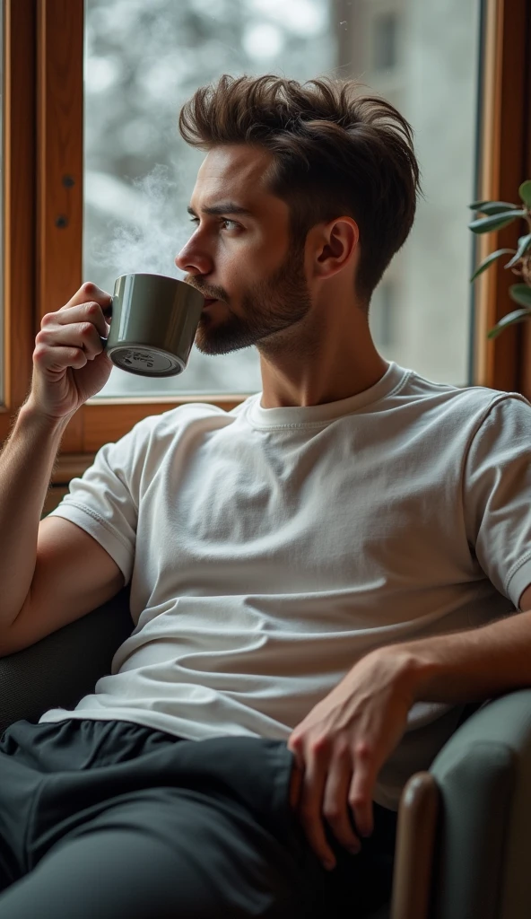 handsome young men drinking a coffe