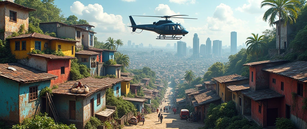 Favela with helicopter