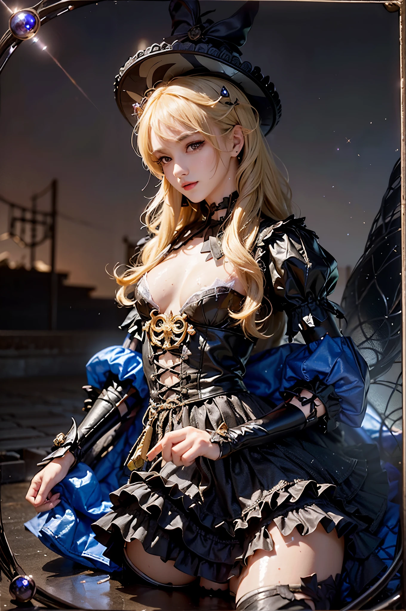(((masterpiece, best quality))),(((high quality))),(((high resolution illustration))),(((hyper detail))),NSFW,(((Wordsworth's Sharon))),(((Very beautiful long blonde hair))),(((Very beautiful face))), ((((Detailed face)))),(((very beautiful blue eyes))),(((Realistic Skin))),(((her face is flushed))),(((slim body))),(((slim thighs))),(((small breasts))),(((very beautiful slender legs))),(((Navy armored dress armor with extremely detailed and intricate decoration:1.5))),((( black boots with extremely detailed and intricate decoration:1.5))),(((white cloak with very detailed and intricate decoration:1.5))),(((beautiful earrings))),(((beautiful hair ornaments))),(((Late at night in the great hall of a luxurious medieval castle:1.4))),(((late at night:1.4))),(((wet her skin))),((Sharon is crying with tears streaming down her face:1.2))),(((Sharon is running away from many monsters:1.2))),(((Her right hand is holding a sword:1.2))),(((Sharon is being chased by many monsters:1.5))),,(((torn clothes:1.7)))