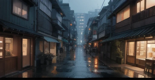 jpn、Urban design of Sidmead、Low-rise buildings、the chaos、Complex and high-definition、bladerunner、Ridley Scott's visual expression、Futuristic cities、nightscape、rainy day, dar