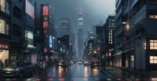 jpn、Urban design of Sidmead、Low-rise buildings、the chaos、Complex and high-definition、bladerunner、Ridley Scott's visual expression、Futuristic cities、nightscape、rainy day, dar