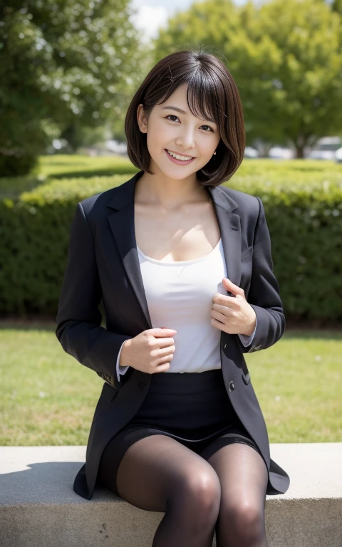 The whole body is wet with sweat,female secretary,Wearing a business jacket,Wearing an inner,Cleavage,Hotel reception,indoor,smile、skirtリフト、skirtを手で上げる,woman, 20-year-old, Black short hair、bangs、(skirt),(White lace panties)、Cute earrings