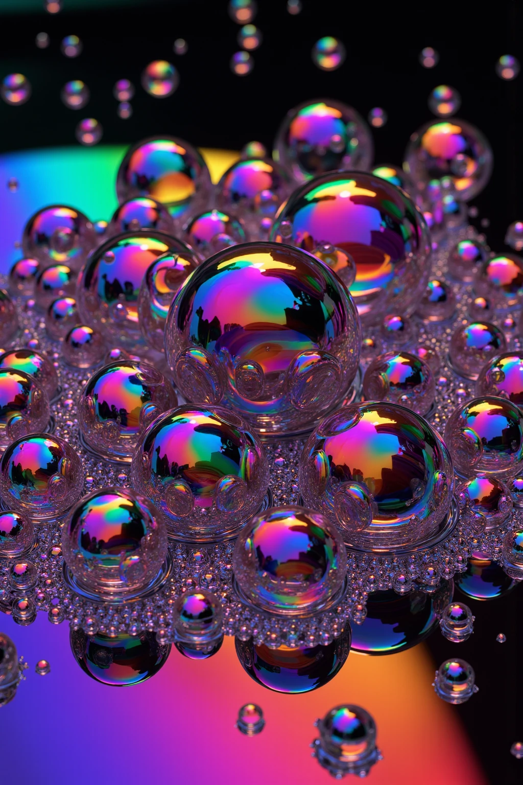 A close up of beautiful bubbles floating on top of each other, Glowing Nightmare, Glowing Runes_green Glowing Runes_pink,LSD, DMT imagery. octane render, psychedelic droplets of water, abstract liquid, and intricate rainbow art. octane render, black 3d fluid simulation,  ethereal bubbles, swirling liquids, and highly detailed, octane render, reflective rainbow bubbles, twisted colors inside of glass spheres, Psilocybin Dream inside an amazing image of light emerging from colors in a shimmering glass morphing out of colors, bright neon and fluorescent colors,very bright, vibrant colors, perfectly formed and symmetrical reflective bubbles and spheres, attention to detail with these beautiful bubbles and spheres, Extreme Hallucinations in a gorgeous piece of  psychedelic digital artwork, Stunning, pixel art, tripped out colors, 4d mandelbulb psychedelics, glass like psychedelic landscape, intricate rainbow environment, psychedelic underwater brightness and glow with neon colors, glowing colors twist inside of translucent glass spheres and bubbles with light and color reflecting off of both in bright fluorescent colors, psychedelic trip, fluorescent and neon aesthetic, psychedelic vibrant colors, bright psychedelic paint splattered backgrounds,swirling spirals and vortex, bright vibrant colors popping out from 3d glass spheres, Rotational Symmetry, Pixel Assets, Portrait photography, Surrealism, Photorealistic, Hyperdetailed, Glass Morphism, Digital Art, Sparkle, Optical Illusion, Glowing Light, Reflective Light, Overexposure, Backlighting, Depth Of Field, Spheres and bubbles show perfect Symmetry, Awe inspiring, Breathtaking, Indescribably Beautiful, Heaven sent images, Best Quality, Award Winning, MasterpieceA close up of beautiful bubbles floating on top of each other, LSD, DMT imagery. octane render, psychedelic droplets of water, abstract liquid, and intricate rainbow art. octane render, black 3d fluid simulation,  ethereal bubbl