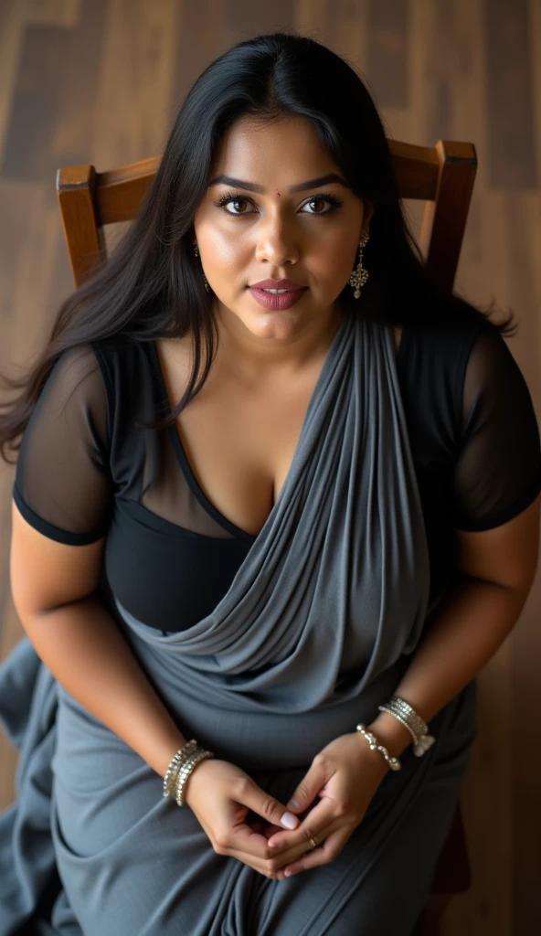 Day scene, full body photo of a plus sized 45 year old indian with a man from top view, (Masterpiece, Best Quality, High Resolution), office Background, (cum Splash on her breasts and nipples, cum Splash on her face, Splash of cum, cum Splash on her blouse, cum Splash on her eys), Sweet 25 year old South indian women sitting on her knees in a crowded party hall with a man, hour glass body red lips, silver colour silky gown, lightly makeup,ultra realistic, realistic, look at viewer (cinematic:1.3), intricate details,