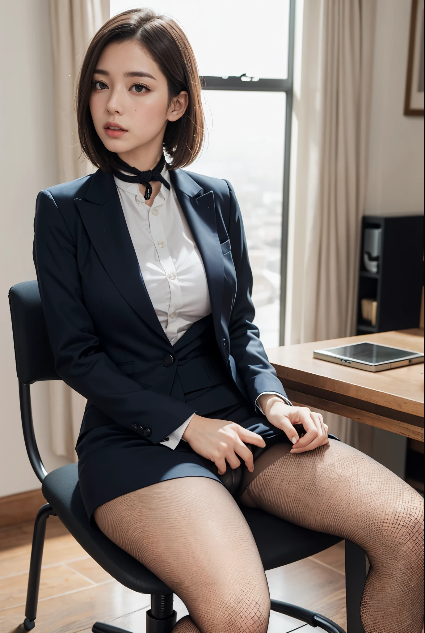 She stands next to her desk in the office、Wearing a black formal blazer、(((Wearing a black miniskirt)))、I am an OL.、Because it is a little hot indoors、((Lift the miniskirt yourself to cool off))、(((lift up skirt:1.2)))、(((Showing panties)))、(light blue pantie:1.2))、Panchira Shot、extremely detailed CG Unity、top-quality、8k wallpaper、hight resolution、(realisitic:1.2)、(photographrealistic:1.4)、Realistic、(Best Quality:1.4)、Cowboy Shots、K-pop idols、22year old、Beauty Department、Double eyelids、extra detailed face、extremely detailed eye、highlydetailed skin、Shyness、Short straight hair、Pattsun bangs