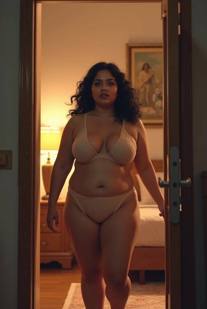 Pov of your eyes when in front of you is Cardi B's fat stepmother who wants to suck your cock while you are in the elevator and shows off her plus size body and big bra size.. fisheye camera view, iphone camera style. 8k hd, realface, cinematic, Hard detail, extreme long shot, high shapering image