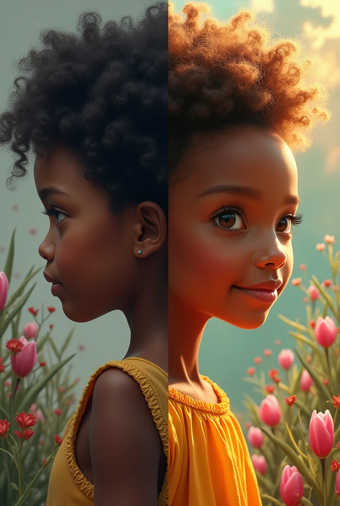 Generate a stunning, hyper-realistic image showing a fascinating 10-year-old Jamaican girl with authentic features, Elegantly positioned against a dynamic and vibrant cityscape.