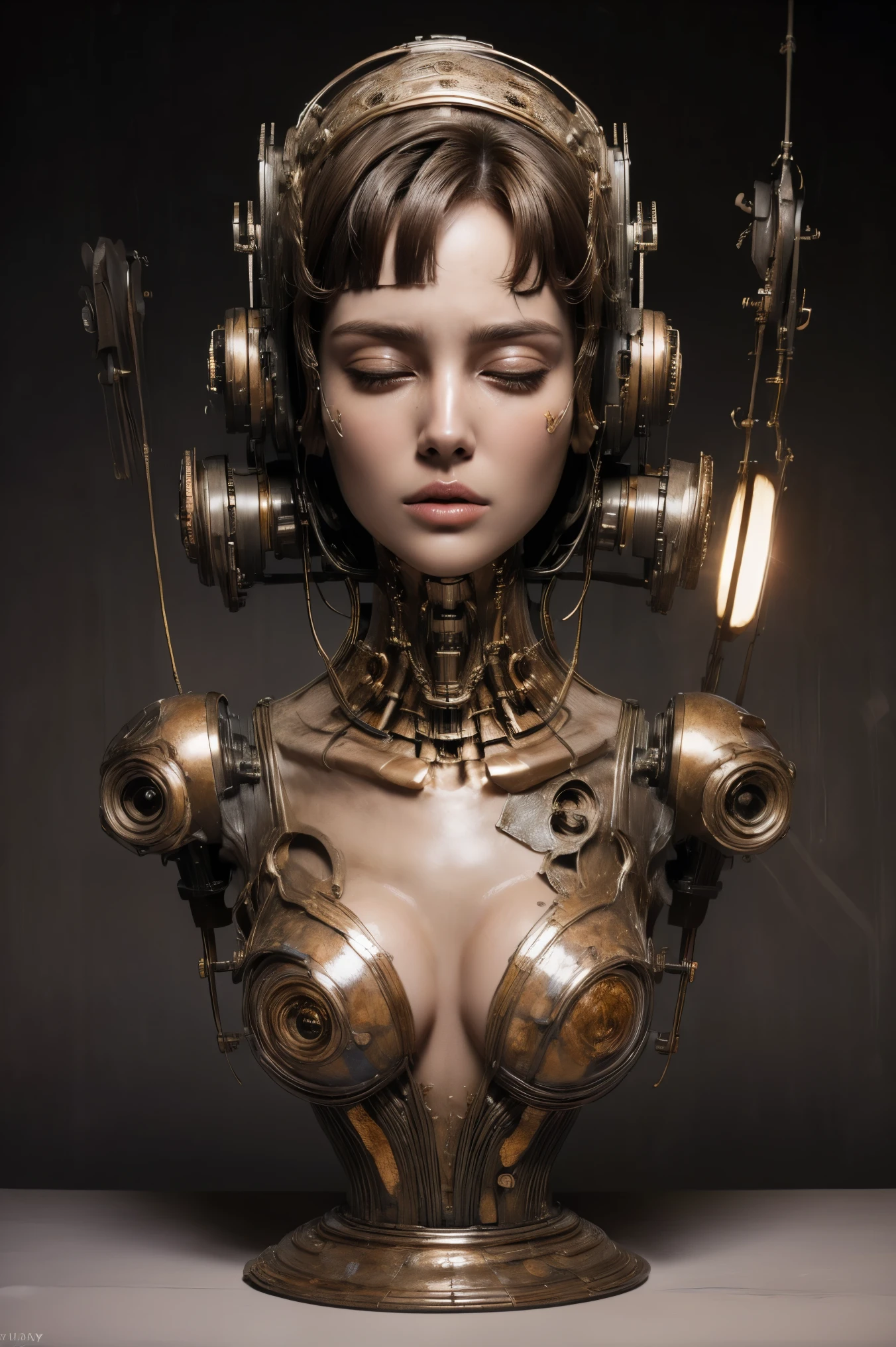 (masterpeace), ((super real photography: 1.5)), ((photo realistic: 1.3)), (real photo), whole body,
A Japanese girl with a lot of flowers, ((A young girl robot: 1.5)),
BREAK
headgear, ((real clear skin)), ((beautiful face: 1.5)), ((Super cute: 1.5)), ((well-balanced face)), (close eyes: 1.3)), longeyelashes, stunning big eyes, luscious glossy lips, ((blunt bangs)),
BREAK
(slender body: 1.3), petite bust, flower bloom, flowers,
BREAK
High-Mechanic body, octane rendering, Super Detailed machine, ((connected electric cables)),
BREAK
(flowers background), A bold and aggressive pose, ((bust shot: 1.3)), cinema quality, professional photograph, (real movie scene: 1.5), (Bright Light: 1.2), Eye-Level Shot, wide lens, (fujifilm 35mm), (film photo), RAW, Excessive Embellishment, UHD,
BREAK
anatomically correct, textured skin, best quality, 8k