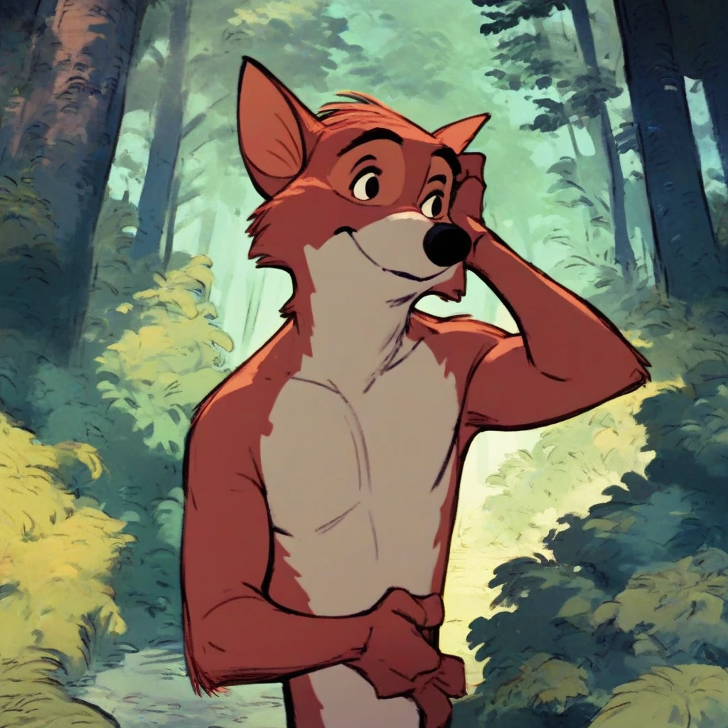 (robinhood:0.8) naked, nude, shirtless, standing in forest,