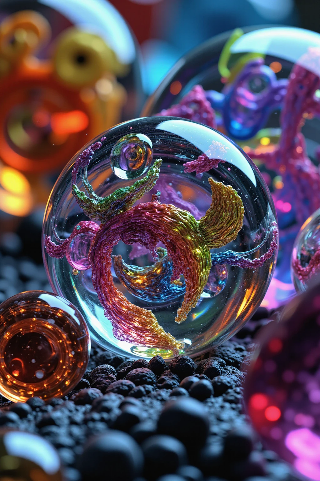 A close up of beautiful bubbles floating on top of each other, Glowing Nightmare, Glowing Runes_green Glowing Runes_pink,LSD, DMT imagery. octane render, psychedelic droplets of water, abstract liquid, and intricate rainbow art. octane render, black 3d fluid simulation,  ethereal bubbles, swirling liquids, and highly detailed, octane render, reflective rainbow bubbles, twisted colors inside of glass spheres, Psilocybin Dream inside an amazing image of light emerging from colors in a shimmering glass morphing out of colors, bright neon and fluorescent colors,very bright, vibrant colors, perfectly formed and symmetrical reflective bubbles and spheres, attention to detail with these beautiful bubbles and spheres, Extreme Hallucinations in a gorgeous piece of  psychedelic digital artwork, Stunning, pixel art, tripped out colors, 4d mandelbulb psychedelics, glass like psychedelic landscape, intricate rainbow environment, psychedelic underwater brightness and glow with neon colors, glowing colors twist inside of translucent glass spheres and bubbles with light and color reflecting off of both in bright fluorescent colors, psychedelic trip, fluorescent and neon aesthetic, psychedelic vibrant colors, bright psychedelic paint splattered backgrounds,swirling spirals and vortex, bright vibrant colors popping out from 3d glass spheres, Rotational Symmetry, Pixel Assets, Portrait photography, Surrealism, Photorealistic, Hyperdetailed, Glass Morphism, Digital Art, Sparkle, Optical Illusion, Glowing Light, Reflective Light, Overexposure, Backlighting, Depth Of Field, Spheres and bubbles show perfect Symmetry, Awe inspiring, Breathtaking, Indescribably Beautiful, Heaven sent images, Best Quality, Award Winning, MasterpieceA close up of beautiful bubbles floating on top of each other, LSD, DMT imagery. octane render, psychedelic droplets of water, abstract liquid, and intricate rainbow art. octane render, black 3d fluid simulation,  ethereal bubbl