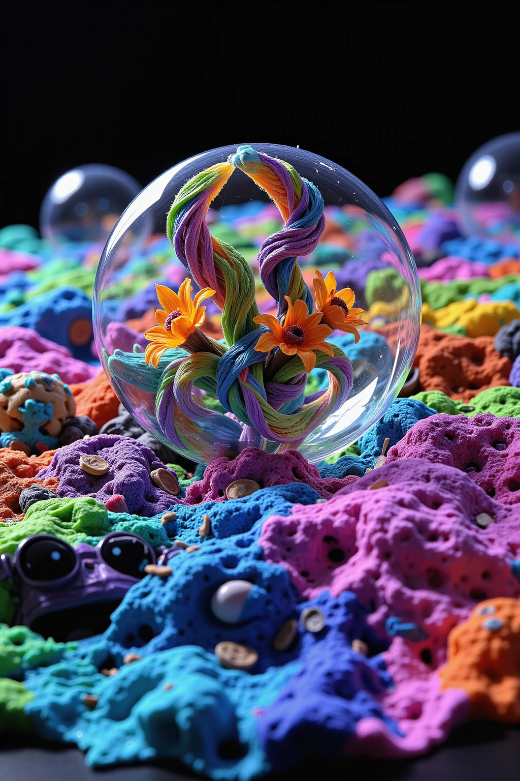 A close up of beautiful bubbles floating on top of each other, Glowing Nightmare, Glowing Runes_green Glowing Runes_pink,LSD, DMT imagery. octane render, psychedelic droplets of water, abstract liquid, and intricate rainbow art. octane render, black 3d fluid simulation,  ethereal bubbles, swirling liquids, and highly detailed, octane render, reflective rainbow bubbles, twisted colors inside of glass spheres, Psilocybin Dream inside an amazing image of light emerging from colors in a shimmering glass morphing out of colors, bright neon and fluorescent colors,very bright, vibrant colors, perfectly formed and symmetrical reflective bubbles and spheres, attention to detail with these beautiful bubbles and spheres, Extreme Hallucinations in a gorgeous piece of  psychedelic digital artwork, Stunning, pixel art, tripped out colors, 4d mandelbulb psychedelics, glass like psychedelic landscape, intricate rainbow environment, psychedelic underwater brightness and glow with neon colors, glowing colors twist inside of translucent glass spheres and bubbles with light and color reflecting off of both in bright fluorescent colors, psychedelic trip, fluorescent and neon aesthetic, psychedelic vibrant colors, bright psychedelic paint splattered backgrounds,swirling spirals and vortex, bright vibrant colors popping out from 3d glass spheres, Rotational Symmetry, Pixel Assets, Portrait photography, Surrealism, Photorealistic, Hyperdetailed, Glass Morphism, Digital Art, Sparkle, Optical Illusion, Glowing Light, Reflective Light, Overexposure, Backlighting, Depth Of Field, Spheres and bubbles show perfect Symmetry, Awe inspiring, Breathtaking, Indescribably Beautiful, Heaven sent images, Best Quality, Award Winning, MasterpieceA close up of beautiful bubbles floating on top of each other, LSD, DMT imagery. octane render, psychedelic droplets of water, abstract liquid, and intricate rainbow art. octane render, black 3d fluid simulation,  ethereal bubbl