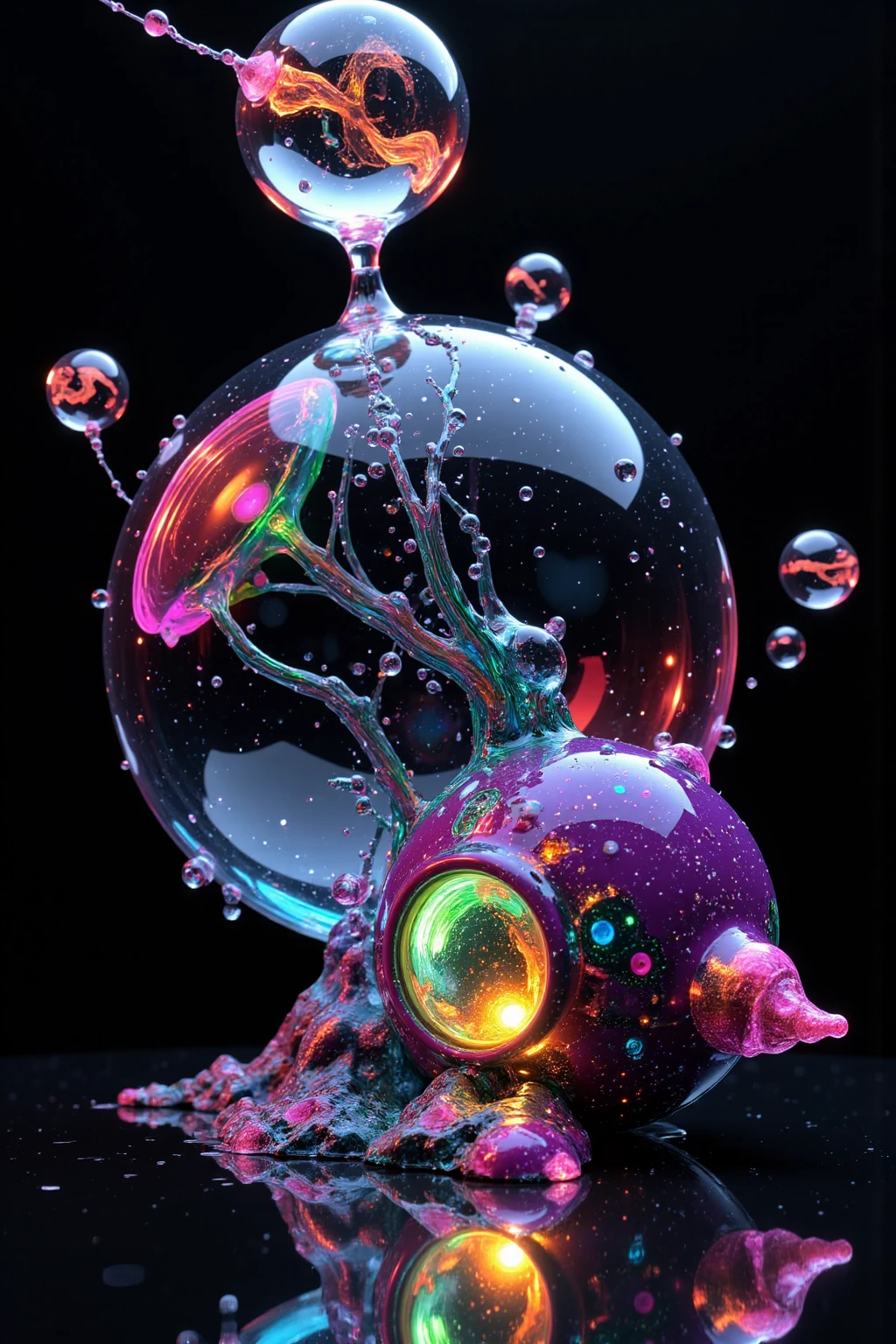 A close up of beautiful bubbles floating on top of each other, Glowing Nightmare, Glowing Runes_green Glowing Runes_pink,LSD, DMT imagery. octane render, psychedelic droplets of water, abstract liquid, and intricate rainbow art. octane render, black 3d fluid simulation,  ethereal bubbles, swirling liquids, and highly detailed, octane render, reflective rainbow bubbles, twisted colors inside of glass spheres, Psilocybin Dream inside an amazing image of light emerging from colors in a shimmering glass morphing out of colors, bright neon and fluorescent colors,very bright, vibrant colors, perfectly formed and symmetrical reflective bubbles and spheres, attention to detail with these beautiful bubbles and spheres, Extreme Hallucinations in a gorgeous piece of  psychedelic digital artwork, Stunning, pixel art, tripped out colors, 4d mandelbulb psychedelics, glass like psychedelic landscape, intricate rainbow environment, psychedelic underwater brightness and glow with neon colors, glowing colors twist inside of translucent glass spheres and bubbles with light and color reflecting off of both in bright fluorescent colors, psychedelic trip, fluorescent and neon aesthetic, psychedelic vibrant colors, bright psychedelic paint splattered backgrounds,swirling spirals and vortex, bright vibrant colors popping out from 3d glass spheres, Rotational Symmetry, Pixel Assets, Portrait photography, Surrealism, Photorealistic, Hyperdetailed, Glass Morphism, Digital Art, Sparkle, Optical Illusion, Glowing Light, Reflective Light, Overexposure, Backlighting, Depth Of Field, Spheres and bubbles show perfect Symmetry, Awe inspiring, Breathtaking, Indescribably Beautiful, Heaven sent images, Best Quality, Award Winning, MasterpieceA close up of beautiful bubbles floating on top of each other, LSD, DMT imagery. octane render, psychedelic droplets of water, abstract liquid, and intricate rainbow art. octane render, black 3d fluid simulation,  ethereal bubbl