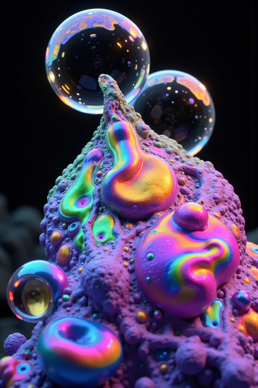 A close up of beautiful bubbles floating on top of each other, Glowing Nightmare, Glowing Runes_green Glowing Runes_pink,LSD, DMT imagery. octane render, psychedelic droplets of water, abstract liquid, and intricate rainbow art. octane render, black 3d fluid simulation,  ethereal bubbles, swirling liquids, and highly detailed, octane render, reflective rainbow bubbles, twisted colors inside of glass spheres, Psilocybin Dream inside an amazing image of light emerging from colors in a shimmering glass morphing out of colors, bright neon and fluorescent colors,very bright, vibrant colors, perfectly formed and symmetrical reflective bubbles and spheres, attention to detail with these beautiful bubbles and spheres, Extreme Hallucinations in a gorgeous piece of  psychedelic digital artwork, Stunning, pixel art, tripped out colors, 4d mandelbulb psychedelics, glass like psychedelic landscape, intricate rainbow environment, psychedelic underwater brightness and glow with neon colors, glowing colors twist inside of translucent glass spheres and bubbles with light and color reflecting off of both in bright fluorescent colors, psychedelic trip, fluorescent and neon aesthetic, psychedelic vibrant colors, bright psychedelic paint splattered backgrounds,swirling spirals and vortex, bright vibrant colors popping out from 3d glass spheres, Rotational Symmetry, Pixel Assets, Portrait photography, Surrealism, Photorealistic, Hyperdetailed, Glass Morphism, Digital Art, Sparkle, Optical Illusion, Glowing Light, Reflective Light, Overexposure, Backlighting, Depth Of Field, Spheres and bubbles show perfect Symmetry, Awe inspiring, Breathtaking, Indescribably Beautiful, Heaven sent images, Best Quality, Award Winning, MasterpieceA close up of beautiful bubbles floating on top of each other, LSD, DMT imagery. octane render, psychedelic droplets of water, abstract liquid, and intricate rainbow art. octane render, black 3d fluid simulation,  ethereal bubbl