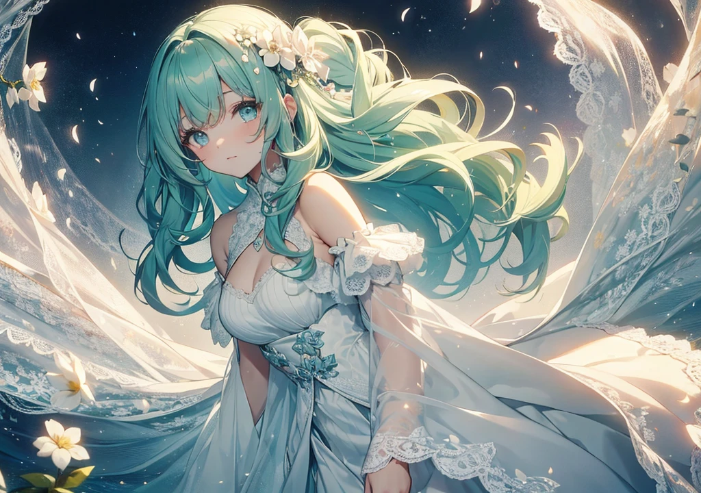 (masterpiece、Highest quality、Highest quality、Official Art、Beautiful and beautiful:1.2)、(One girl:1.3)Hatsune Miku、Twin tails,Beautiful breasts,(masterpiece、Highest quality、Highest quality、Official Art、Beautiful, beautiful:1.2)、(1 Girl:1.3)、Smiling Kindly、Very detailed、(Fractal Art:1.1)、(colorful:1.1)(Floral:1.3)、Most detailed、(Tangled:1.2)、Beautiful Face、Detailed face、Perfect proportions、Burst chest、Big breasts and small waist、belly button、Big Ass、Crotch gap、Thick Tight、(Dynamic pose)、(Abstract background:1.3)、(Robe Dress:1.2)、(Shiny skin)、(Many colors:1.4)、、(Earrings:1.4)、