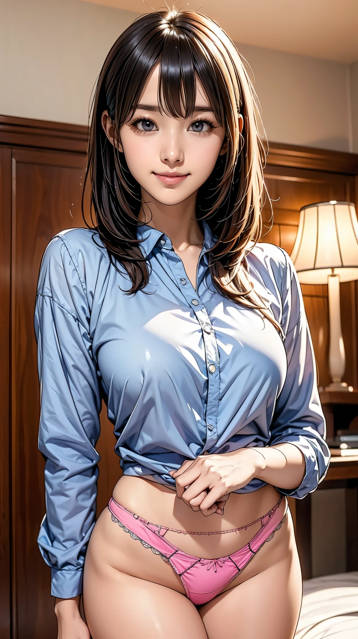 very large bright pink panties、Gray Hair、 Search 。 hairstyles are random 、Face is close、Close face、Panties in front、 panties、 very big panties 、Pretty big panties,smile:1.5