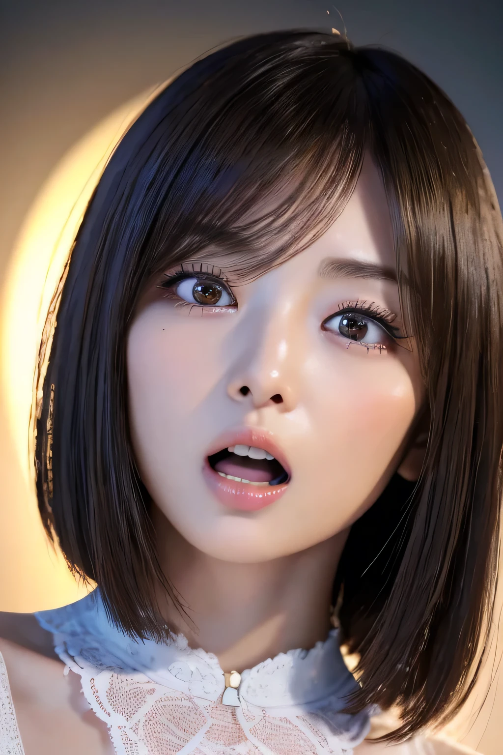 (   1 Nogizaka Girl   ,masterpiece, 最   High Quality   ,    High Quality   , ultra     Kampala ,    Kampala ,    Details, highly     Details, super     Details,    3d rendering ,    Unreal Engine   ,    Unity 8K Wallpaper   :1.3),   one woman, A Japanese woman who grabs her heart  ,   beautiful woman,incredible    beautiful woman,(   facing forward_v1:0.4), (    white blouse, OL,    viewers,whole body:1.2),(     surprised expression  ,     open your mouth wide   ,    her eyes are wide open   ,   raise eyebrows  ,    has encountered an unexpected event  :1.5),     Details eyes,     Details skin,    Beautiful skin,    very beautiful ,    small face   ,Oval Face, Beautiful eyelashes ,    Details eyelashes,    Details face,    Details,    bright lighting,       Professional Lighting       , Natural eyebrows,  slender, Chest,      detail eye resolution,     short haired ,    short hair,     black hair straight, With bangs
