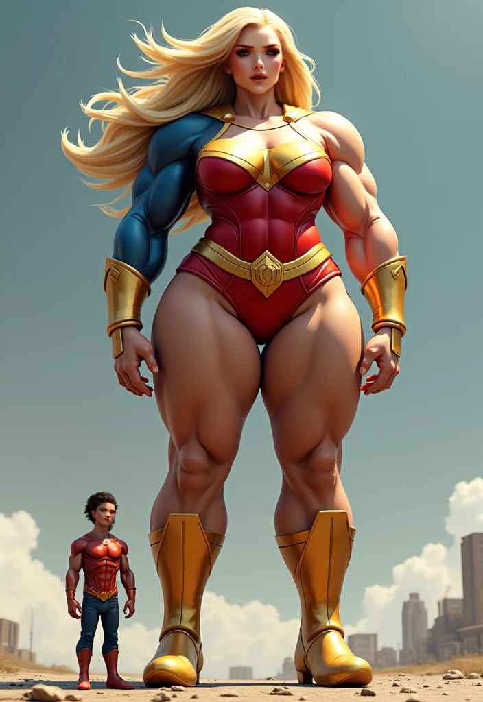 ((best quality)), ((4k)), ((highres)), ((masterpiece:1.2)). ((detailed)), ((ultra realistic)), ((intricate details)), ((full body picture)), ((character design sheet)), ((blank background)), a full body picture of a beautifull greek female, mediterranean woman, greco-roman wrestler woman, tall woman, mediterranean tanned skin, detailed eyes, detailed lips, brown eyes, about 2, about 6'5 ft. tall, long pulled back braided light hazel hair, ((very light hazel hair)), slicked-back long hair, perfect body, hourglass body type, very muscular body, strongwoman body type, powerlifter body type, dressed in a superhero greco-roman wrestler outfit ((emphasis on her superhero greco-roman wrestler outfit)), tight shorts, boots, bronze outfit, ((emphasis on her bronze outfit)), superhero wrestler character, superhero character, superhero concept art, superhero character concept art, full body, full body concept art, full body art