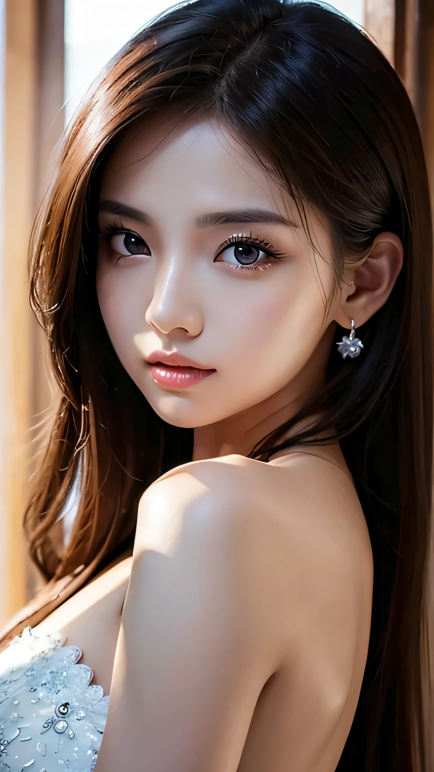 best qualtiy,tmasterpiece,A high resolution,1girll,Dingdall effect,realisticlying,edge lit,twotonelighting,(highdetailskin:1.2),8K UHD,Pure,Sweet,Flower background,Colorful background,Based on physical rendering,Perfect light and shadow,extreme hight detail,Pink tones,Eye reflections,Raised sexy,perfect bodies,Superb beauty,largeeyes,long eyelasher,Delicate eyes,large shiny eyes,Minor pupillary reflexes,Shoulder and neck details,The pupil texture is delicate,Perfect eyes,Black pupils,best qualtiy,tmasterpiece,16k,A picture,head portrait,Bigchest,longer sleeves,Take care of your chest,Large breasts,Delicate avatar