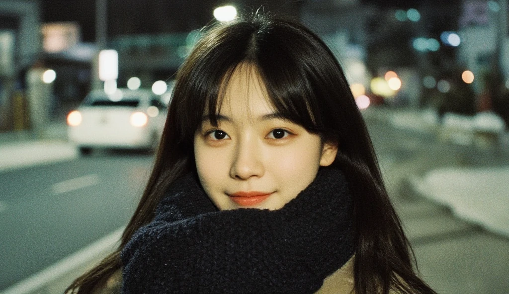 8k, masterpiece, (((pixel-perfect, detail-perfect, photo-perfect))), (solo:1.4), 1girl, smile, 8k, outside, christmas, christmas, night, standing, black hair, coat, realistic, city, dutch angle, japanese woman, 35 years old, scarf,portrait, smile, happy, powder snow