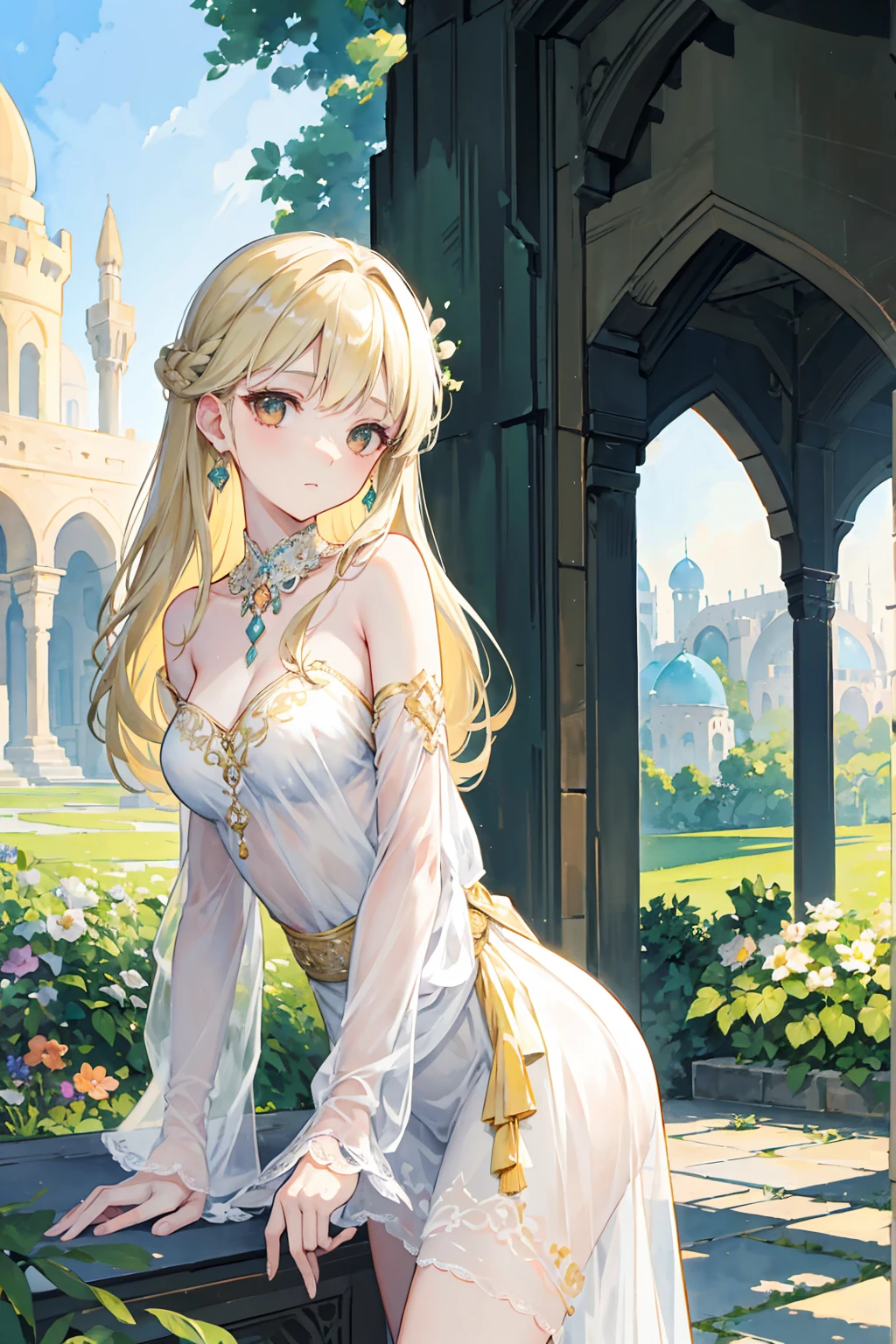 <lora:edgBollywoodLycoris:1> (Haute_Couture,edgBW fashion), edgNath, edgBW, edgNath_jewlery, designer dress,, ultra detailed, masterpiece, best quality, aesthetic, detailed,, solo, soft smile, light smile,
1girl, blue eyes, very long hair, blonde hair, long blonde hair, french braid, bangs, medium breasts,