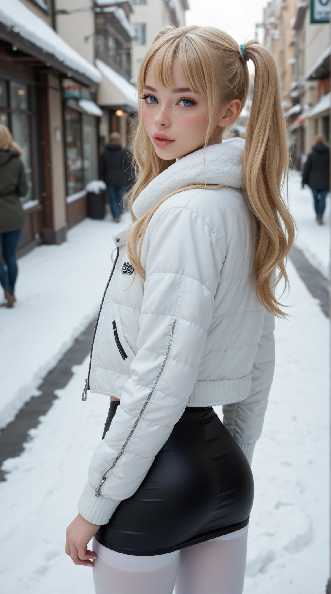 Best texture, high quality, ultra HD, 8K, blonde age girl sexy crop winter outfit