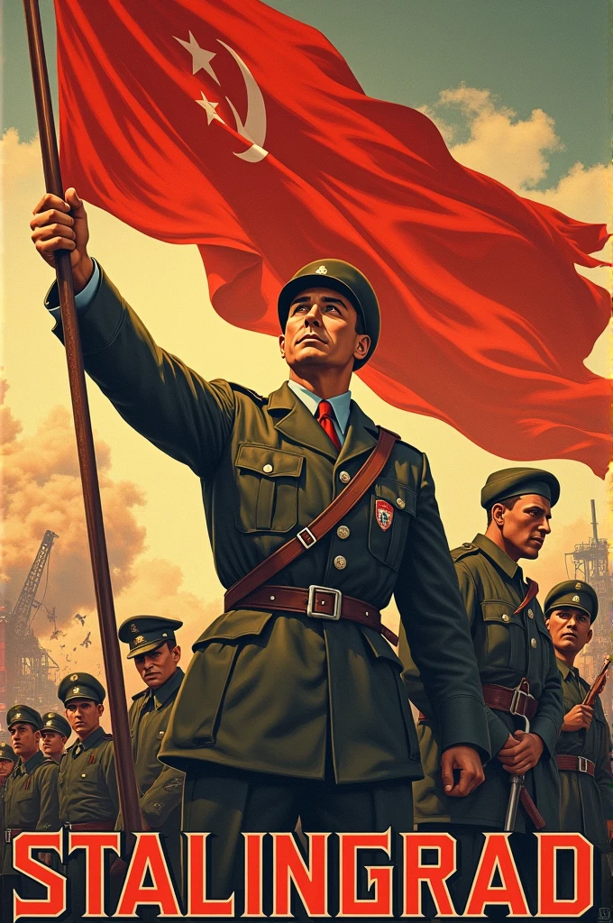 General Shiga, a revolutionary with a euphonium, leading the people with the flag of Shiga Prefecture raised high