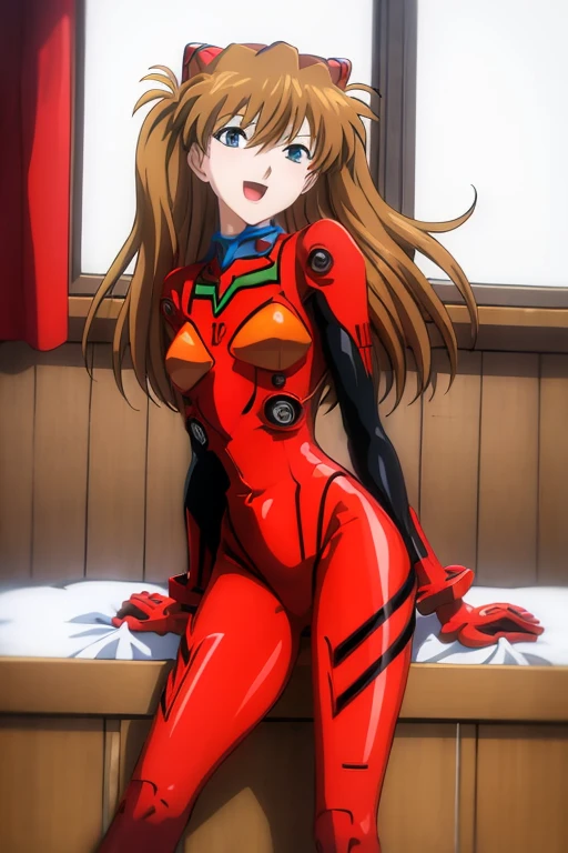 (( top quality)), ((masterpiece)), (be familiar with),  perfect face, indoor, bedroom,  watching viewers,
One woman,  Soryu Asuka Langley,
 open mouth,  ecstatic expression beside the piano, blush, smile,
 small tits,  flat chested, Young girl, Lori,  s,  girl,
 long hair,  Twin Tails ,
Leg spread,