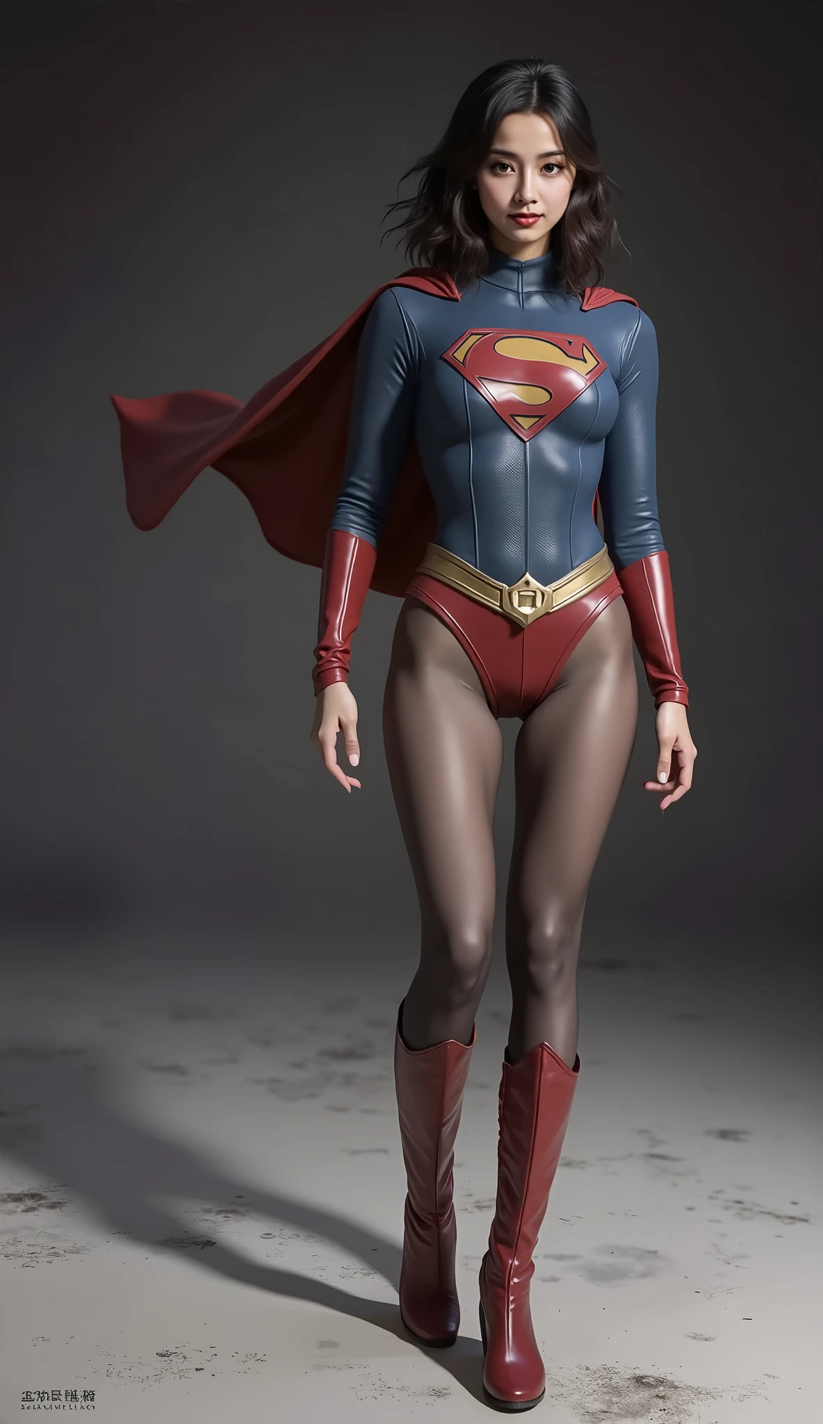 background 、((( Depicting beautiful legs in black tights .)))、((( Legally express the beauty of your smile )))、(((( make the most of your own original image )))、((( Rolling backwards in a supergirl costume )))、(((ボディにフィットした Rolling backwards in a supergirl costume )))、(((Short beautiful hair)))、(((A smile and a wink )))、(((Please wear black tights....、Wear red boots)))、(( top quality、8k))、(( top quality、8k、 Masterpiece :1.3))、(((Save the background )))、 Strong concentration:1.2、 beautiful woman with perfect figure in a traditional Japanese room sitting on tatami mat :1.4、 slim abs :1.2、 High resolution face and skin texture 、8k