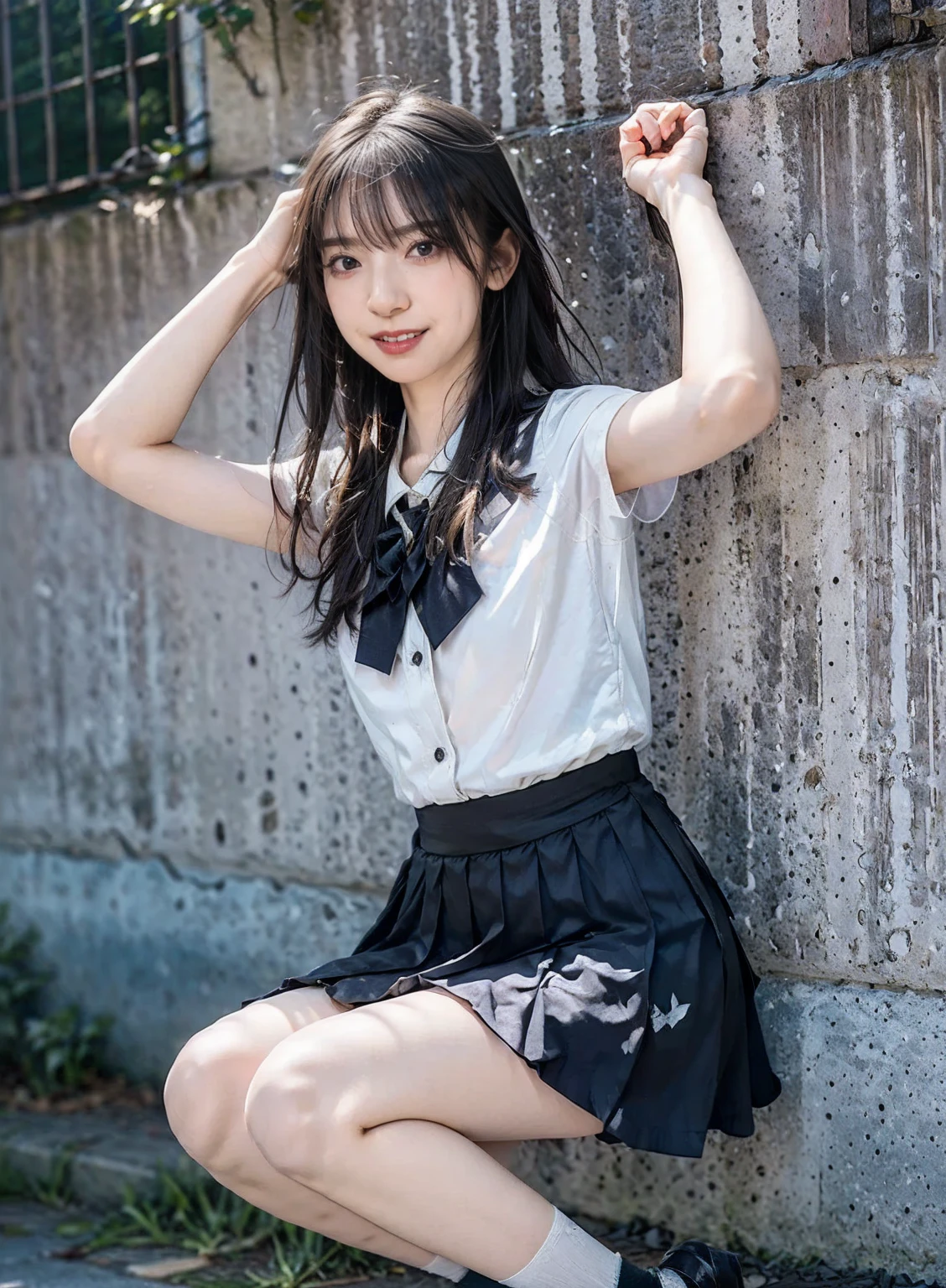 masterpiece, masterpiece, best quality, best quality, real, unity, 8k wallpaper, official art, highly detailed CG Unity 8k wallpaper, ulzzang-6500, (Original: 1.2), (Real: 1.4), mix4, (8k, RAW photos, top quality, masterpiece: 1.27), simple costumes, Red sailor color, skirt, pleated skirt, ((Black spandex shorts:1.37)) Skirt, shorts under skirt, lively girl, (realistic, photorealistic: 1.37), photon mapping, radiosity, one girl, mature, cool, professional lighting, physically based rendering, sitting in a chair, overhead view, hair fluttering in the wind, blurring background, handsome, masterpiece, top quality, high resolution, Top quality photos, high resolution, 1080p, (delicate skin), (clear face), (detailed facial description), (detailed hand description), (masterpiece), (masterpiece), (elaborate CG), (detailed facial features), (highest quality photos), (masterpiece), (detailed eyes),
