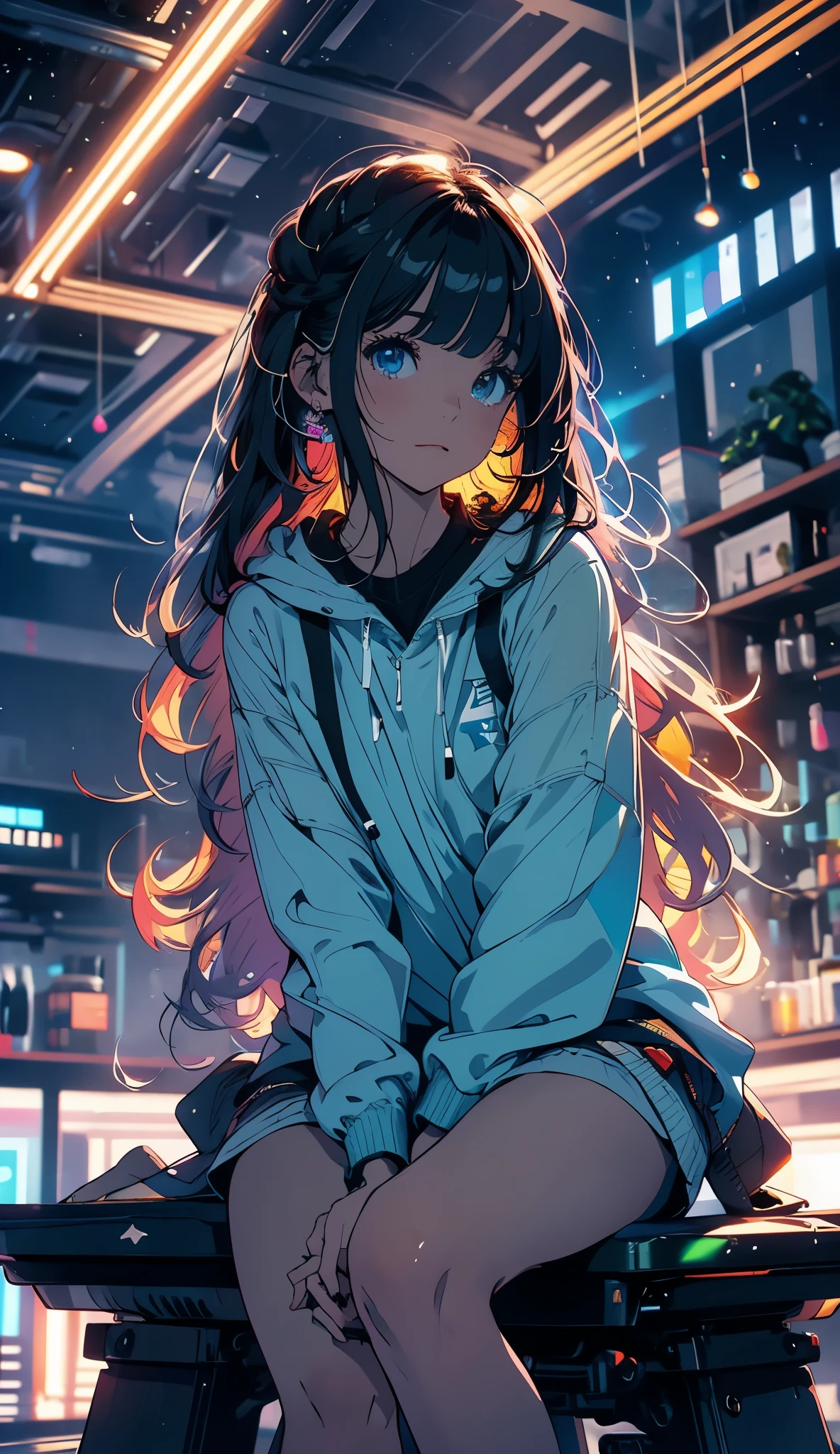 (very aesthetic, best quality, ultra detailed), intricate details,
1girl, beautiful girl,
senior, european, chestnut eyes, pale cheeks, square face shape with angular jaw,natural "no-makeup" makeup,
Main Engineering Room,
wearing Aran sweater duster coat worn over a sweater dress and striped lace thigh-high stockings ,
ginger hair,
low volume layers hair ,
Upper Body ,
From Front ,
squatting,
cheerful and lively, hyperrealism,
dark theme,
soothing tones,
high contrast,
natural skin texture,
soft light,
sharp,
artistic photoshoot,