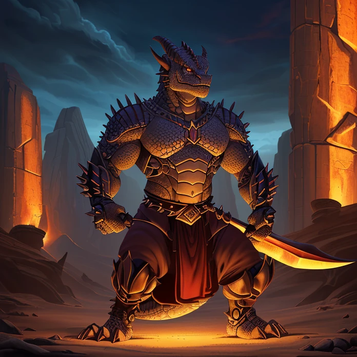 Masterpiece, HD, high resolution, high quality, best quality, super detailed. Solo character alone, multiple views. Dark Fantasy art.
{{(An ageless male-adult-komodo,dragon-lord:(appearance: grey-scales-komodo,dragon-skin. Komodo,dragon-head. Komodo,dragon-face. Komodo,dragon-pink-glowing-eyes. Komodo,dragon-mouth. Several-spikes-over-his-head, back and arms. Biomechanical-strong-anthro-arms. Komodo,dragon-neck. Strong-anthro-komodo,dragon-upper-body. Anthro-komodo,dragon-strong-lesser-body. Long-anthro-komodo,dragon-biomechanical-legs. Komodo,dragon-feet-with-6-fingers-with-sharp-claws. Long-komodo,dragon-strong-tail. He stands 2,10-CM-tall. Evil-personality. Evil-demeanor. Insane-arrogant-pose.),(equipment: long-sumerian-spiky-spear in right-hand.),(he wears: sumerian-crimson-armor. Biomechanical-yellow-belt-with-glowing-yellow-stones. Biomechanical-grey-breastplate. Biomechanical-pants.),(scenery: mesopotamian-nightmarish-landscape. sumerian-grim-horrible-landscape. Red-sumerian-sand. Red-fire-over-monoliths.))}}