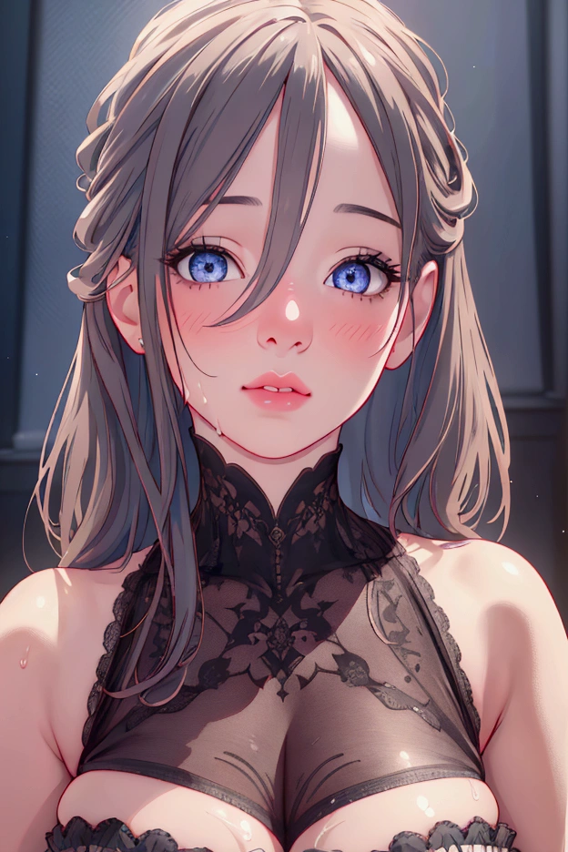 arafed femme pleinement , ultra realistic sexy girl with blue eyes, Meticulously detailed, Portrait de Sophie Mudd, portugaise,cheveux bruns et grands yeux, selfie d&#39;une jeune femme, Yeux de chambre, violette myers, sans maquillage, maquillage naturel, regarder directement la caméra, visage avec artgram, maquillage subtil, superbe photo de tout le corps à genoux sur le lit, dans la chambre, Medium to large bust