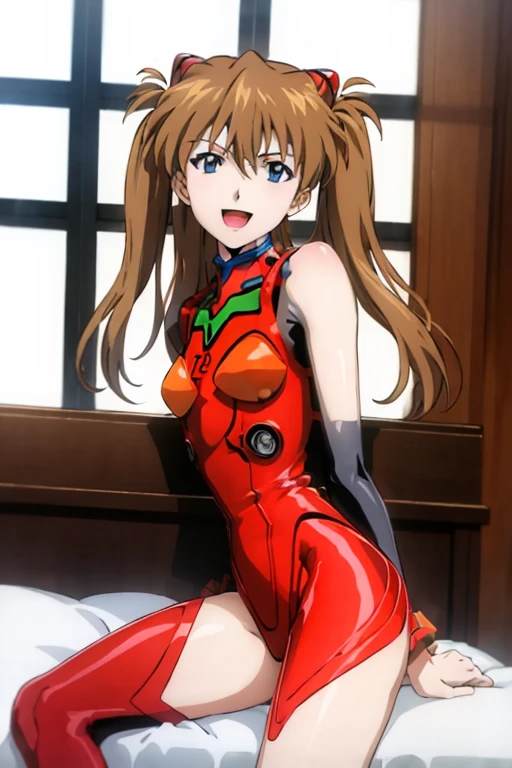 (( top quality)), ((masterpiece)), (be familiar with),  perfect face, indoor, bedroom,  watching viewers,
One woman,  Soryu Asuka Langley,
 open mouth,  ecstatic expression beside the piano, blush, smile,
 small tits,  flat chested, Young girl, Lori,  s,  girl,
 long hair,  Twin Tails ,
Leg spread,