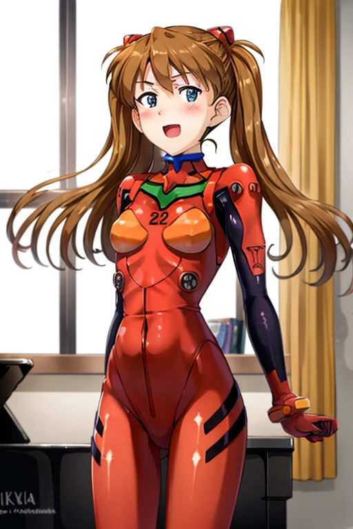 (( top quality)), ((masterpiece)), (be familiar with),  perfect face, indoor, bedroom,  watching viewers,
One woman,  Soryu Asuka Langley,
 open mouth,  ecstatic expression beside the piano, blush, smile,
 small tits,  flat chested, Young girl, Lori,  s,  girl,
 long hair,  Twin Tails ,
Leg spread,