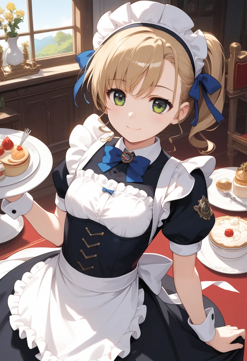 masterpiece, best quality, score_9, score_8_up, source_anime, girl, petite, smile, fantasy, maid,