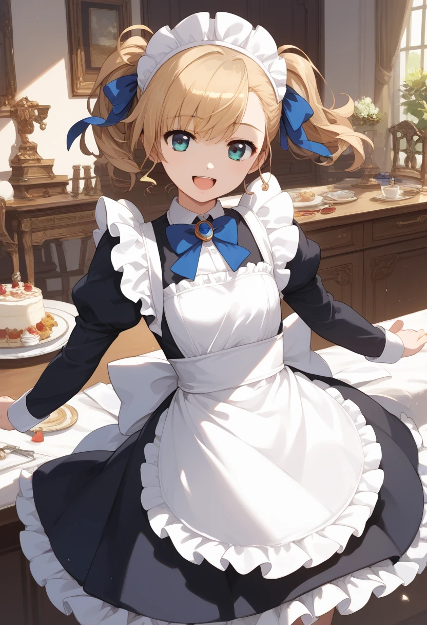 masterpiece, best quality, score_9, score_8_up, source_anime, girl, petite, smile, open mouth, fantasy, maid,