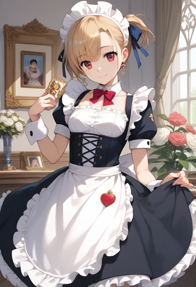 masterpiece, best quality, score_9, score_8_up, source_anime, girl, petite, smile, fantasy, maid,