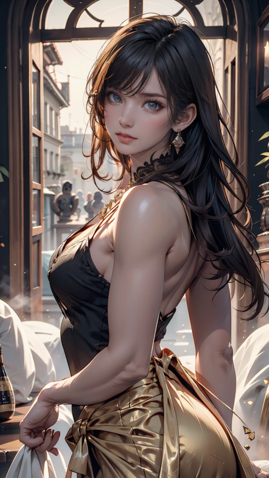 8k portrait of beautiful cyborg with brown hair, intricate, elegant, highly detailed, majestic, digital photography, art by artgerm and ruan jia and greg rutkowski surreal painting gold butterfly filigree, broken glass, (masterpiece, sidelighting, finely detailed beautiful eyes: 1.2), hdr,