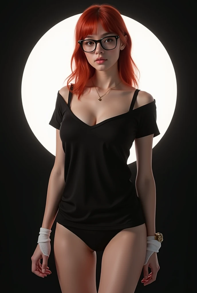 (((full body))), woman wearing a lingerie,in the dark, film grain, award winning photo, (green tint:0.5), backlit, looking to the side, redhead