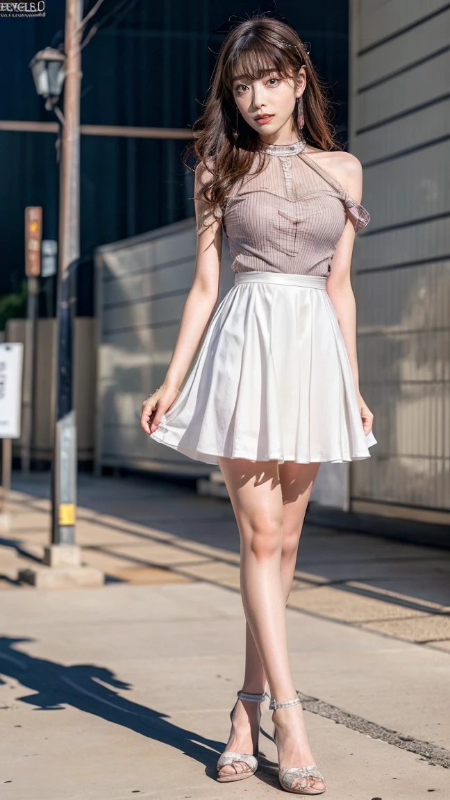 ulzzang-6500-v1.1, (genuine:1.4), (muste piece), (highest quality, 8k, 32K, masterpiece, Hmm:1.2),Photos of beautiful Japanese women,(sad smile,blush:1.1),looking at the viewer,(beautiful detailed dress skirt:1.2),leg details,(spread your legs:0.9),(lace panties:0.9),(super realistic pantyhose:1.2),(wind lift:1.9), whole body,the wind is strong,city,outdoors