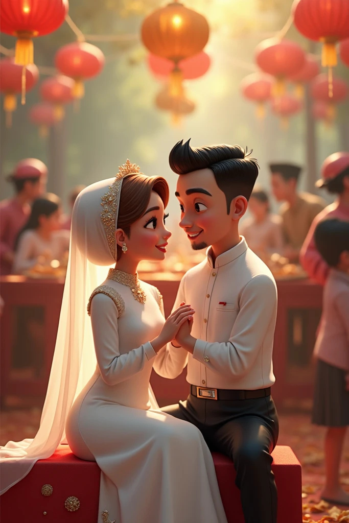 arafed couple in traditional attire posing for a picture, sukhothai costume, in style of thawan duchanee, lovely couple, traditional, couple, traditional clothes, traditional clothing, nivanh chanthara, traditional dress, photoshoot, couple pose, wearing traditional garb, backdrop, photo taken with nikon d750, satin