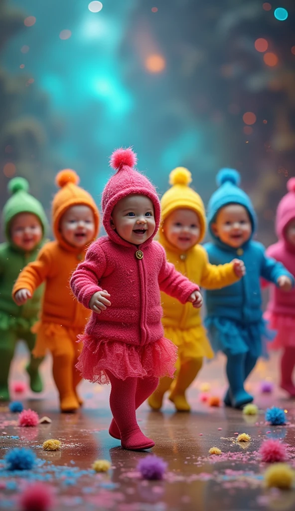 Have a baby parade towards me in a clown outfit